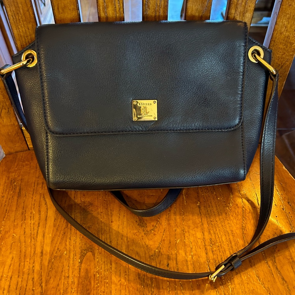 Ralph Lauren Navy Leather Crossbody Bag with Gold Hardware